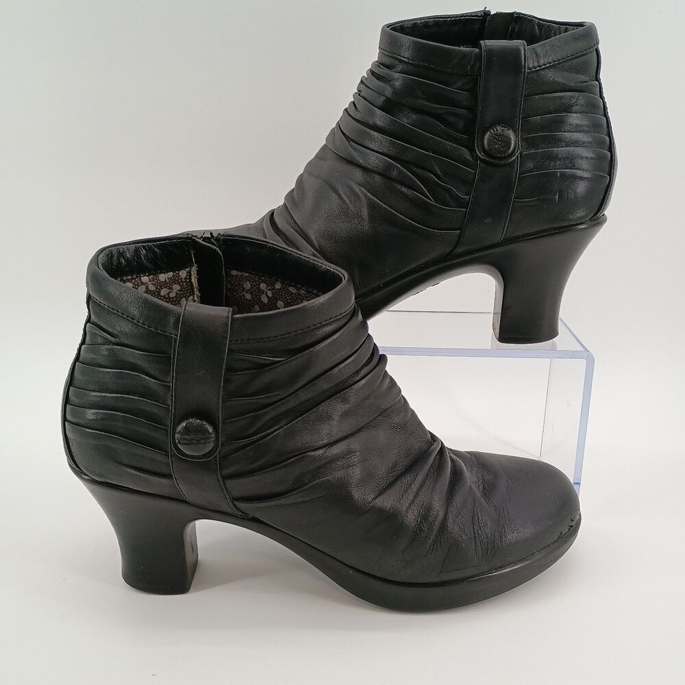 Danskin Ankle Booties Black Leather Womens EUR 38 US 7.5-8 Buffy Heel Zipper
